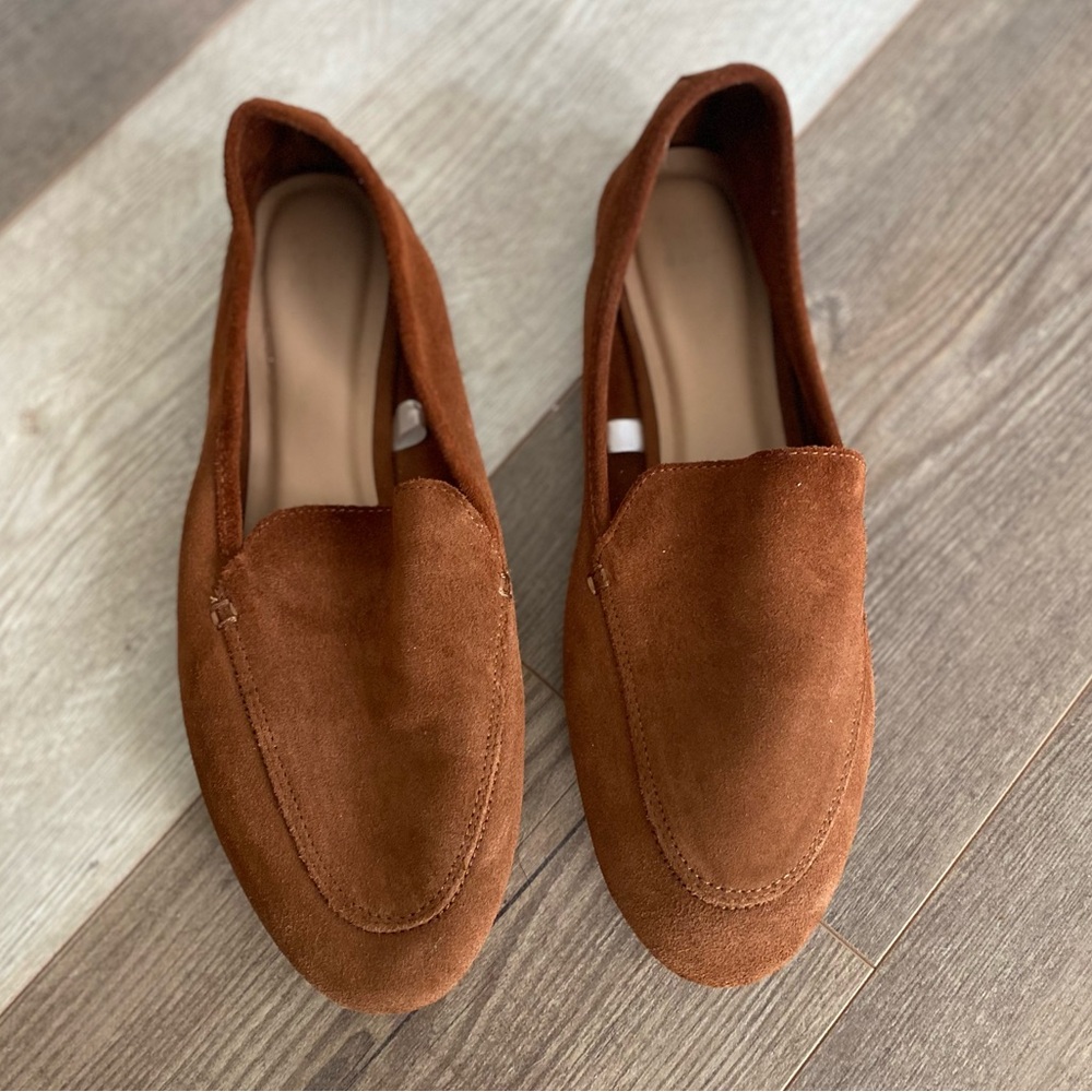 BROWN SUEDE LOAFER FLATS SLIP ON SHOES